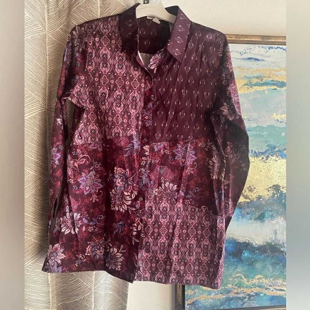Coldwater Creek Shirt Women Sz Small Floral Paisley Printed 100% Cotton NEW